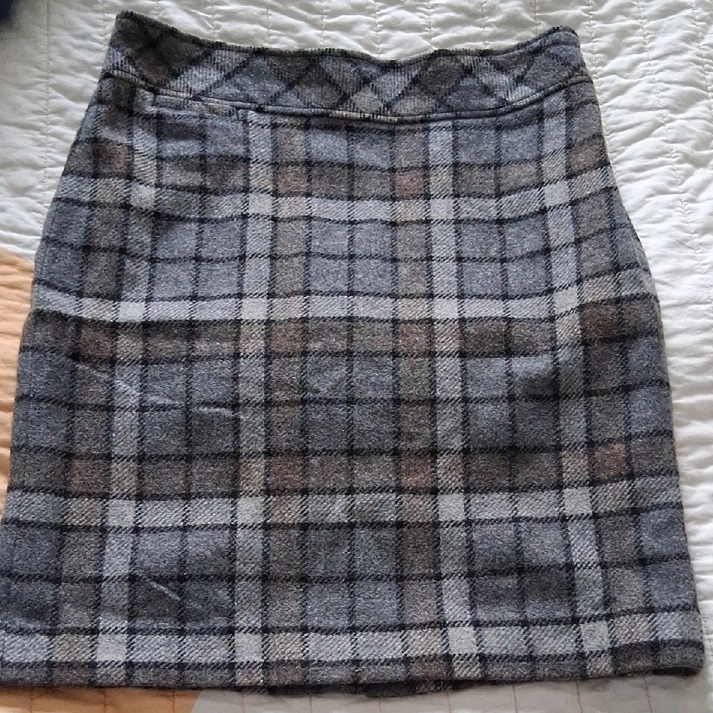 Vintage Wool L.L. Bean Gray and Brown Plaid Pencil Skirt